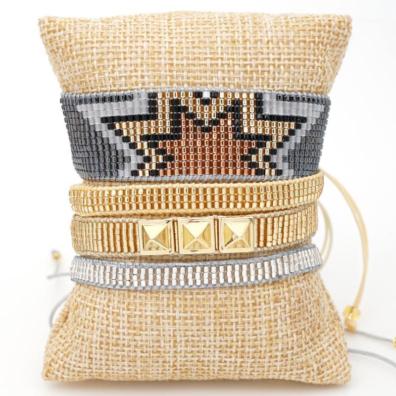 

Europe and the United States woven black gold star female miyuki bead bracelet with punk wind fashion rivet set hand ornaments1