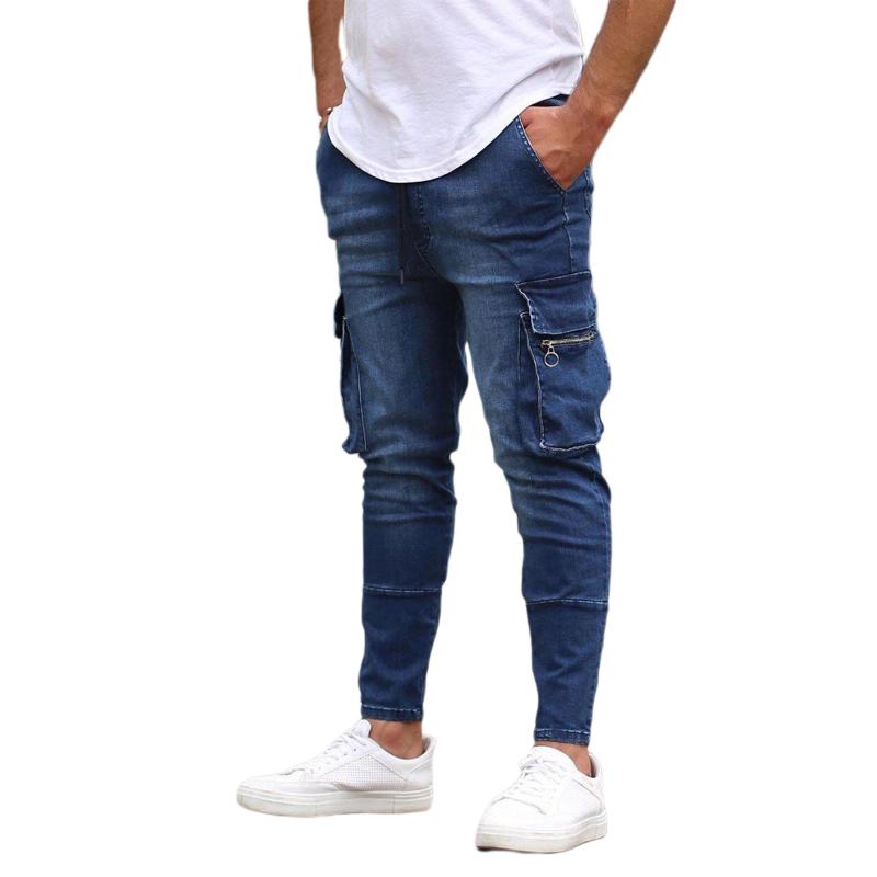 

Brand New Men' Biker Jeans, Casual Multi Pockets Straight Fit Stretch Washed Cargo Denim Pants Slim Fit Pencil Trousers, Black