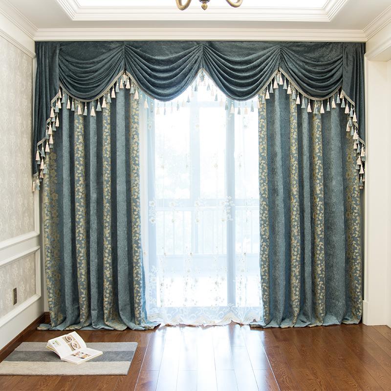 

European Style Curtains for Living Dining Room Bedroom Solid Color Jacquard Chenille FabricCurtain Valance CurtainsCustomization, Tulle