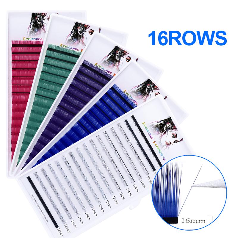 

GEMERRY 16Rows Blue Purple White Red Green Colored Eyelash Extension Individual Faux Mink False Eye Lashes Professional Salon