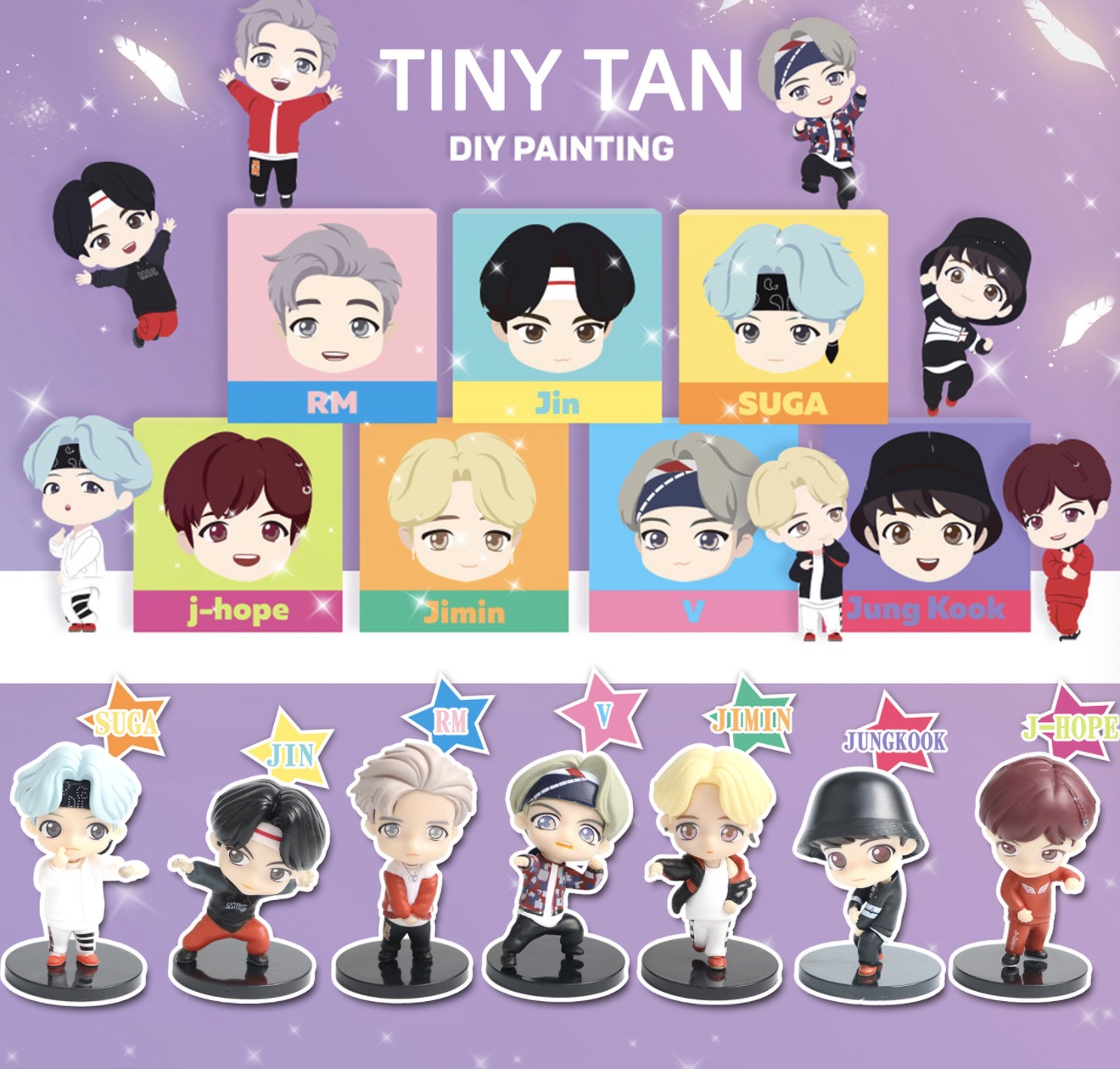 

7pcs/set 3set/lot BTS tiny tan Figure version 4, Multicolor