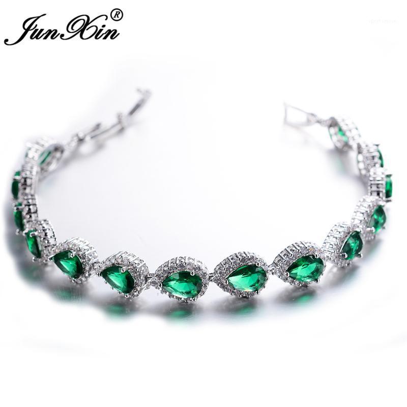 

JUNXIN Green Champagne Purple Red 4 Colors Water Drop Women Bracelets White Gold Filled Wedding Jewelry BT0062W1