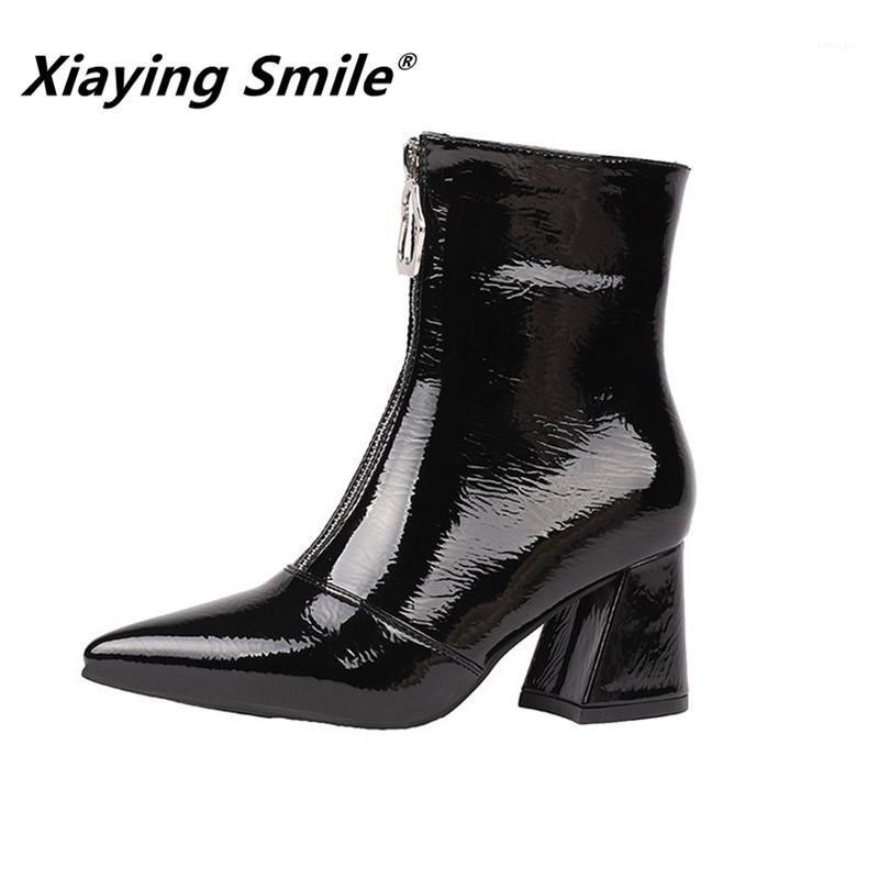 

Xiaying Smile Hot Sale Women Ankle Boots Internet Celebrity Style Pointed Toe Solid Shoes Ladies Fahsion Casual Sewing Zip Shoes1, Style 2