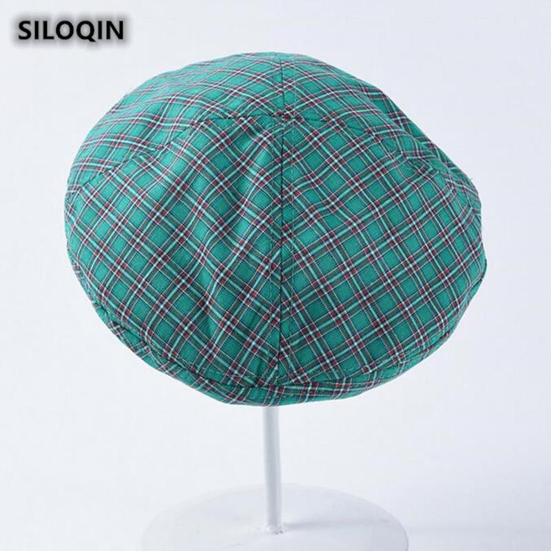 

SILOQIN Autumn Thin Plaid Cloth Cotton Berets For Women Fashion Youth Artist Painter Foldable Brands Cap Gorras Hombre, White