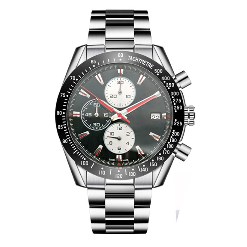 

New luxury mens watches siliver and black steel bracelet strap F1 watch sport Multifunctional chronograph calendar Wristwatches Montre, Bronze