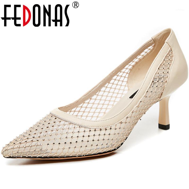 

FEDONAS Women Rhinestone Glitters Fashion Pumps Spring Summer Fine Heels Pumps Cow Genuine Leather BlingBling New Shoes Woman1, Black