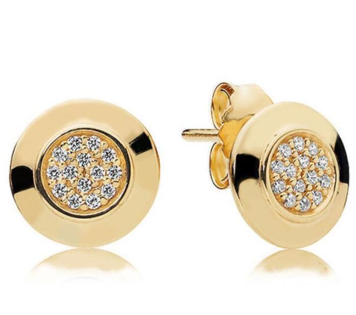 

Classic design Luxury yellow gold Signature Stud Earrings Original Box for Pandora style 925 Sterling Silver Women Earring Set