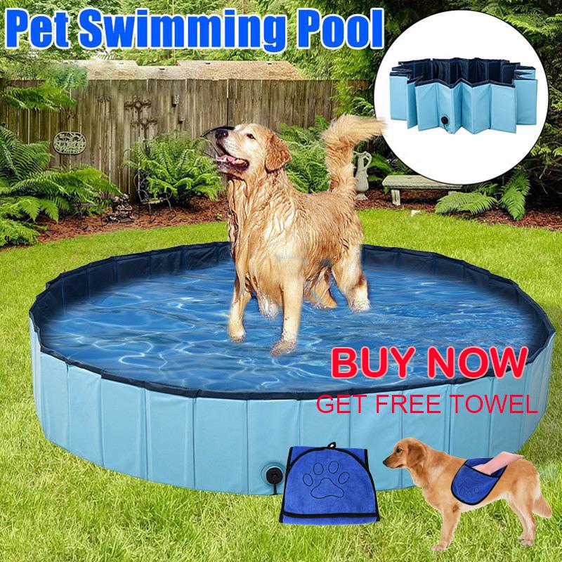 

Kennels & Pens Dog Pool Foldable Swimming Pet Bath Tub Bathtub Collapsible Bathing For Dogs Cats Kids Drop, Blue