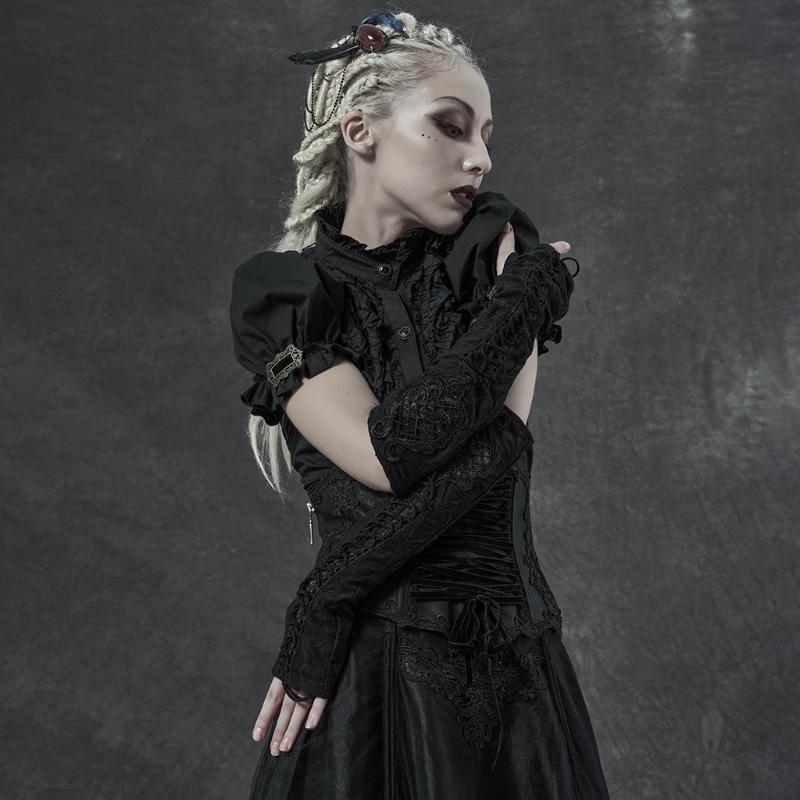 

PUNKRAVE Women's Gorgeous Gothic Sleeves Delicate Embroidery Elastic Knitting Bandage Long Gloves