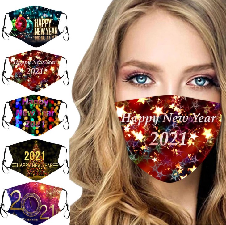

2021 New year's Christmas designer masks 2021 3d printing Happy New Year adult mask 5 colors