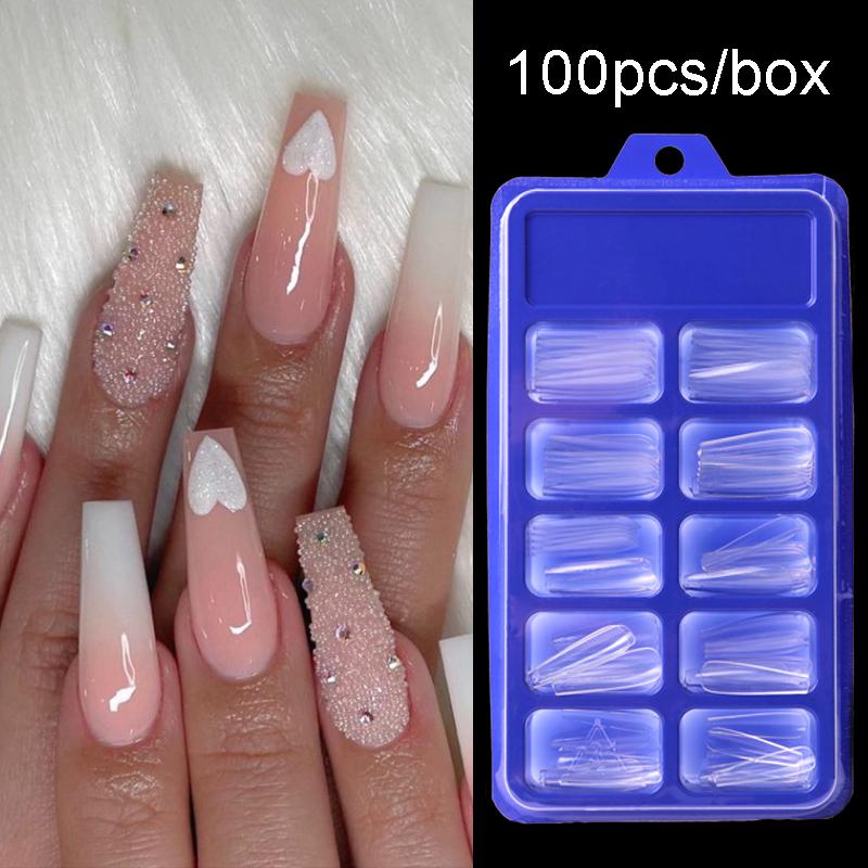 

100pcs White Natural Fake Nails Long Ballerina Full Cover French Acrylic ABS False Nail Art Tips 10 Size Press on Nails Manicure