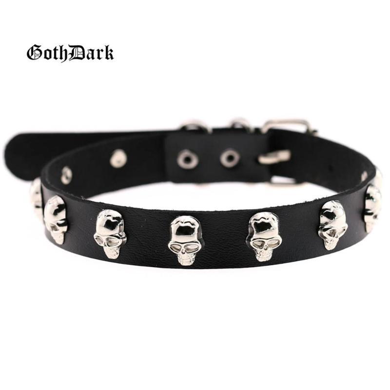 

Goth Dark PU Mental Sliver Skull Gothic Grunge Choker Necklaces Punk Harajuku Streetwear Women Necklace Fashion Rivet