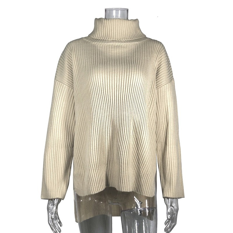 

2021 New Autumn sweater turtleneck fashion simple sleeve fall and winter women' nightgown O3MO, Khaki.