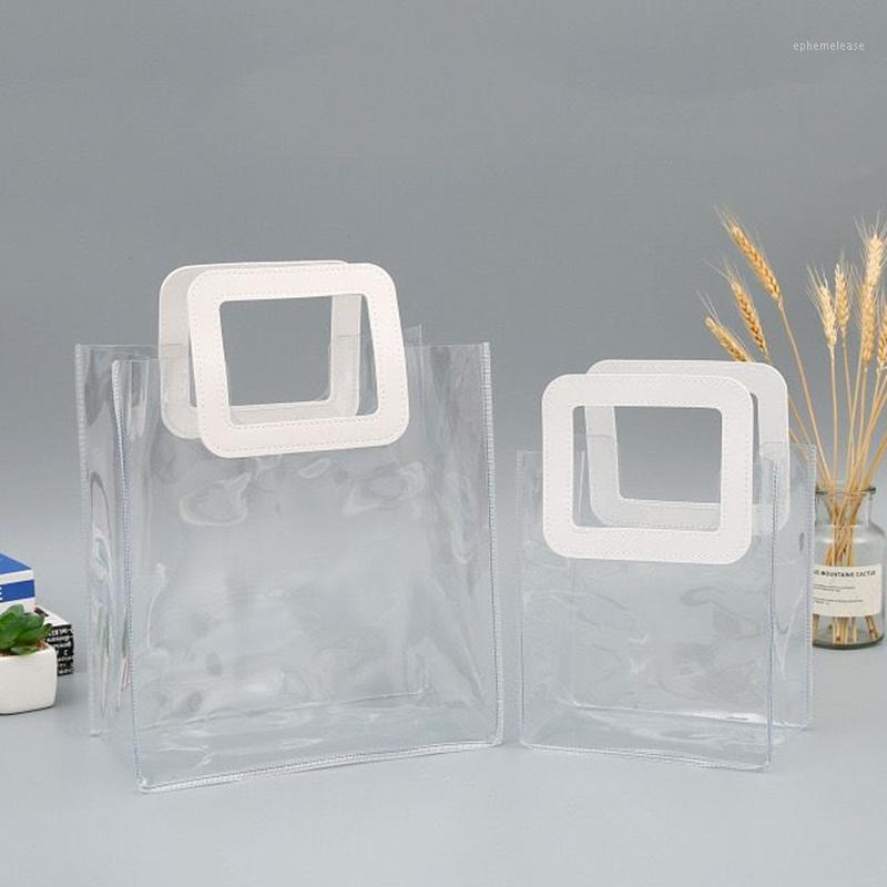 

Transparent Pvc Tote Packaging Gift Bag with Hand Loop Clear Plastic Handbag Wrapping Cosmetic Storage Bags Wedding Party Decor1