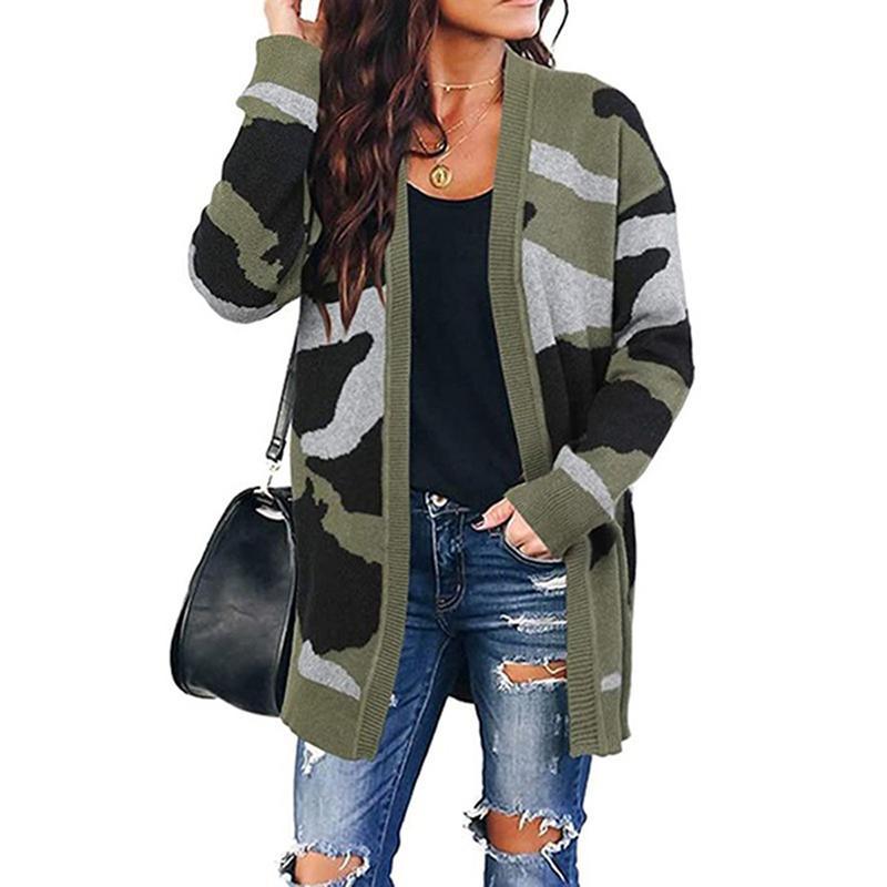 

Women Cardigan Sweater V Neck Fashion Casual Sweater Tops Women Autumn Camouflage Long Sleeve Knitted Cardigan, Army green