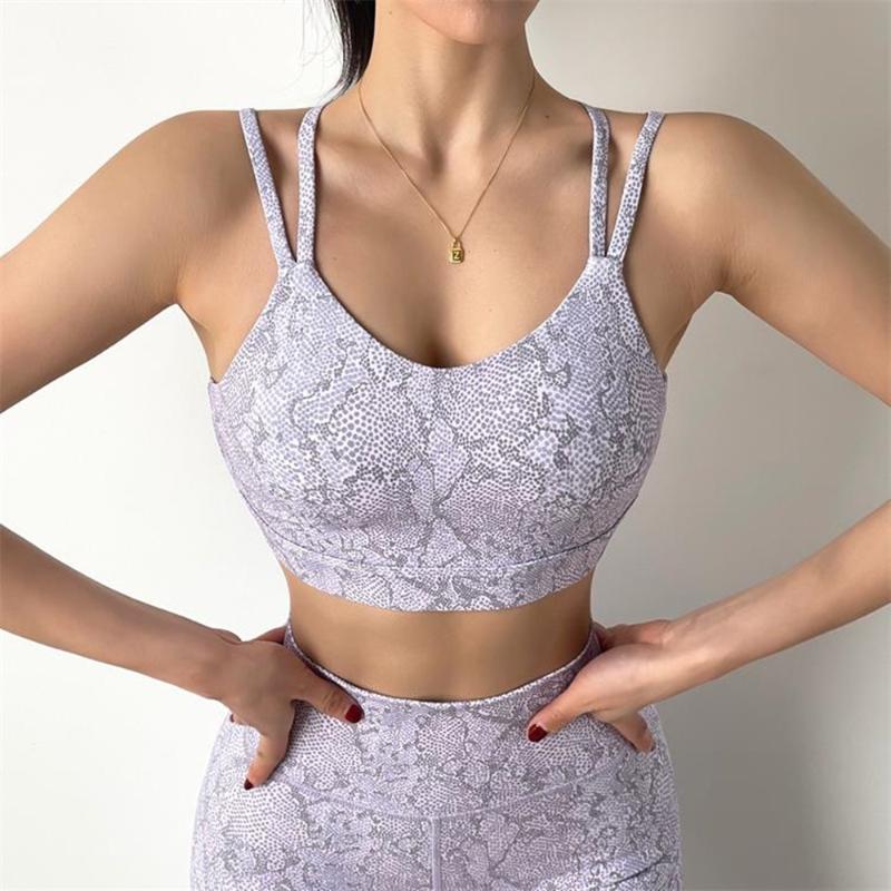 

2021 Women Printing Fitness Yoga Bra Running Sportswear Vest-style Sports Underwear Thin Shoulder Strap Shockproof Sports Bras, Grey white