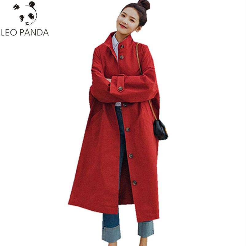 

Spring Autumn New Women Button Single Breasted Drop Shoulder Dust Coat Female Loose Casual Comfortable Wind Coat ZX1198, Red