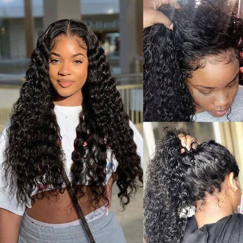 

Luvin Cheap 28 30 34 38 40 Inch Deep Wave Glueless Lace Front Human Hair Wigs For Women Brazilian Curly Frontal Wig Pre Plucked, As pic