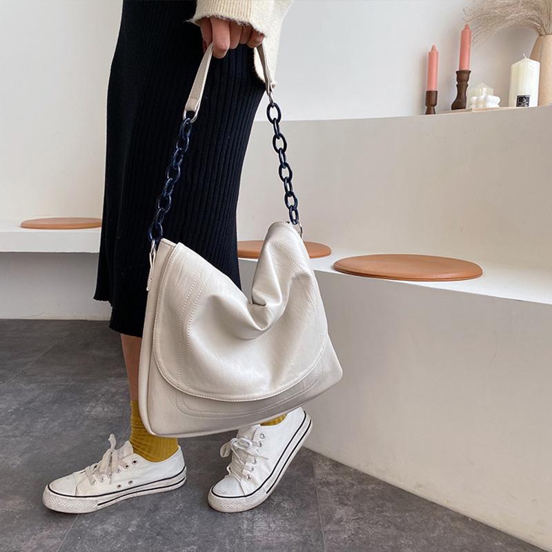 

Fashion Big Capacity Chain Strap Shoulder Bags For Women Pu Leather Handbag Luxury Designer 2021 Female Casual Messenger Bag, White
