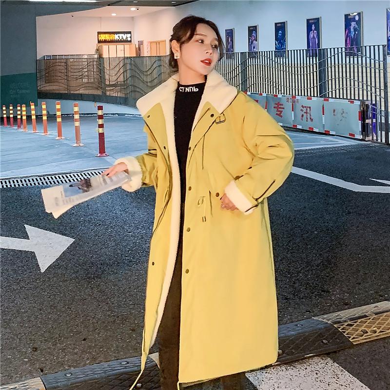

Korean Style Mid Length Parkas Over The Knee Lalambswool Lining Looset Thick Winter, Black