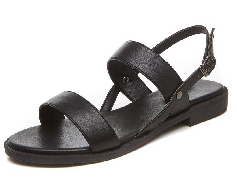

Woman Summer Sandals Chaussure Femme Zapatos Mujer Ladies Casual PU Leather Shoes Black Women Buckle Flats Sling Back F181216