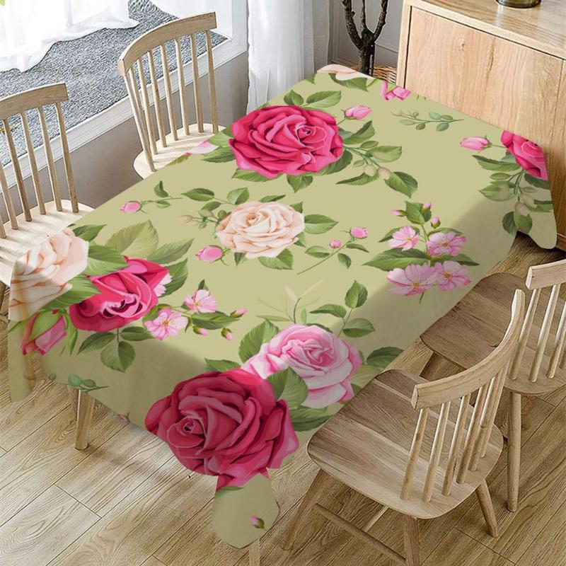 

Rose Flower Tablecloth Waterproof Oilproof Rectangular Table Cloth Hotel Restaurant Family Practical Dinning Party Tablecloth, Picture color 4
