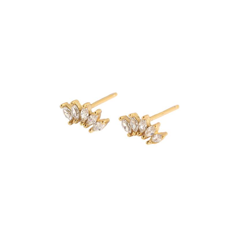 

Stud 9.2MM*4.9MM 18K Gold Authentic 925 Sterling Silver Prong Zircon + CZ Crown Horse Eye Earrings FINE JEWELRY TLE2144
