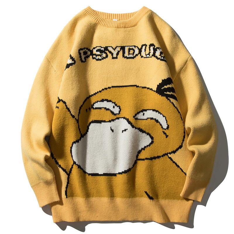 

Sweater Men Harajuku Gengar Hip Hop Streetwear Men Clothing Pullover O-neck Oversize Fashion Casual Couple Male Sweaters, Yellow