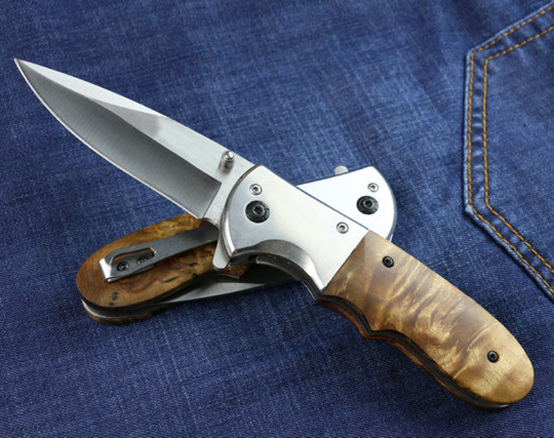

New DA72 Pocket Folding blade knife camping knife 5CR13Mov Satin blade Wood + Steel handle survival knives