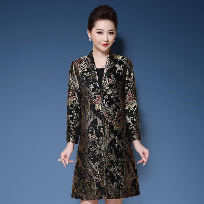 

2020 Winter Windbreaker Chinese Style Vintage Black Red Embroidery Long Coat Women Trench Coats Plus Size -5XL, Black coat