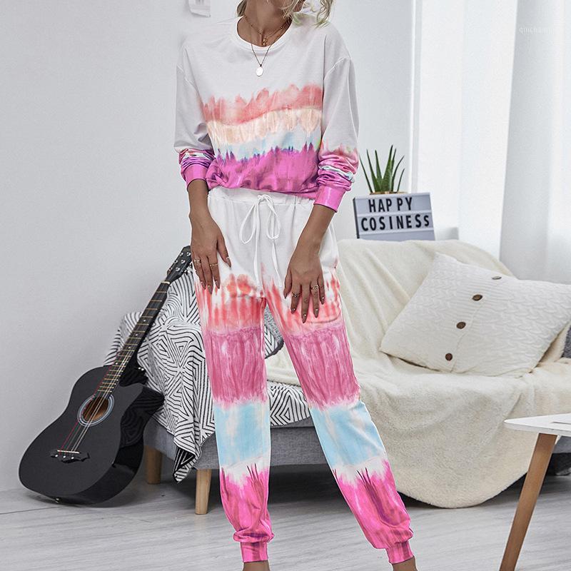 

Original Design Hot Ink Print Two-Piece Tracksuit Set Tie Dye Sportssuit Women Long Sleeve Hoodie +pants Sport Trainning Set1, Black