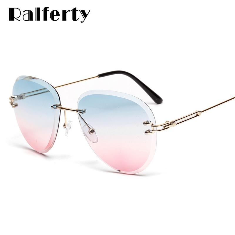 

Ralferty 2020 Sunglasses Women Designer Pilot Rimless Crystal Sun Glasses Female High Quality Gradient Shades for Women W2328