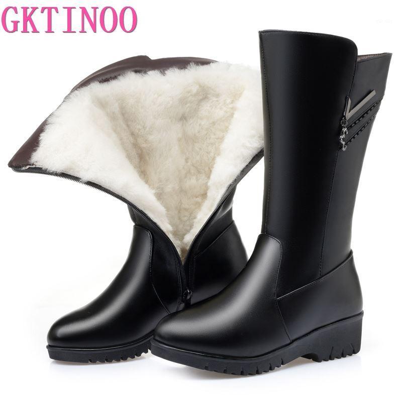 

GKTINOO Winter Boots Wool Fur Inside Warm Shoes Women Wedges Heels Genuine Leather Shoes Platform Snow Boots Footwear Botas1, 6033 black plush