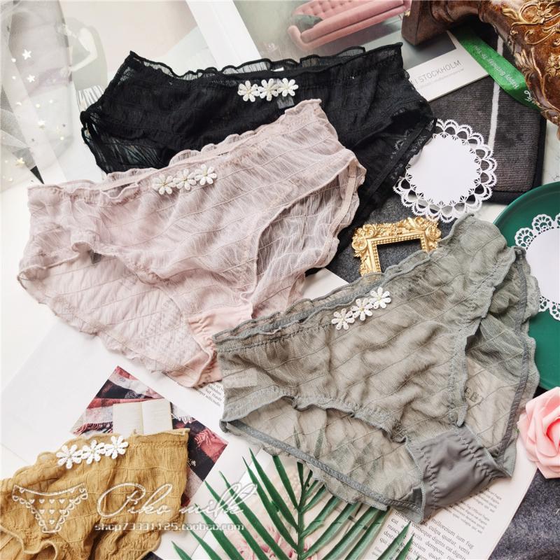 

2021 New Woman Panties Low-Waist Briefs Sexy Lace Cute Bow Breathable Girl Underwear Comfortable High Quality Woman Underwear, Black