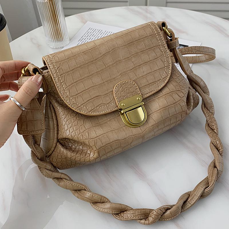 

Fashion Crocodile Pattern PU Leather Shoulder Bags For Women 2021 Half Moon Bag Designer Handbags High Quality Female Crossbody, Beige