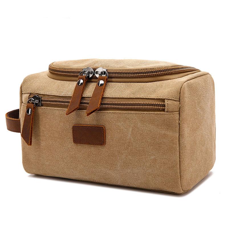 

Classic Vintage Wash Organizer Men Shaving Kit Bag Washed Canvas Travel Toiletry Bag For Men, Khaki
