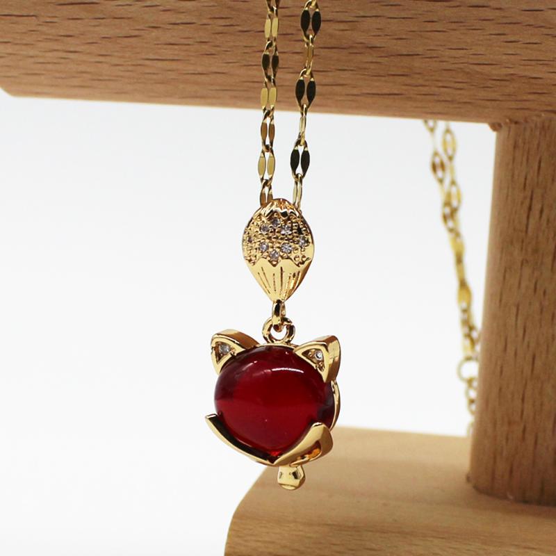 

Red Titanium Stainless Steel Necklaces for Women with Cubic Zircon Rose Gold Charm Necklace Pendant Party Jewelry Colar 2020