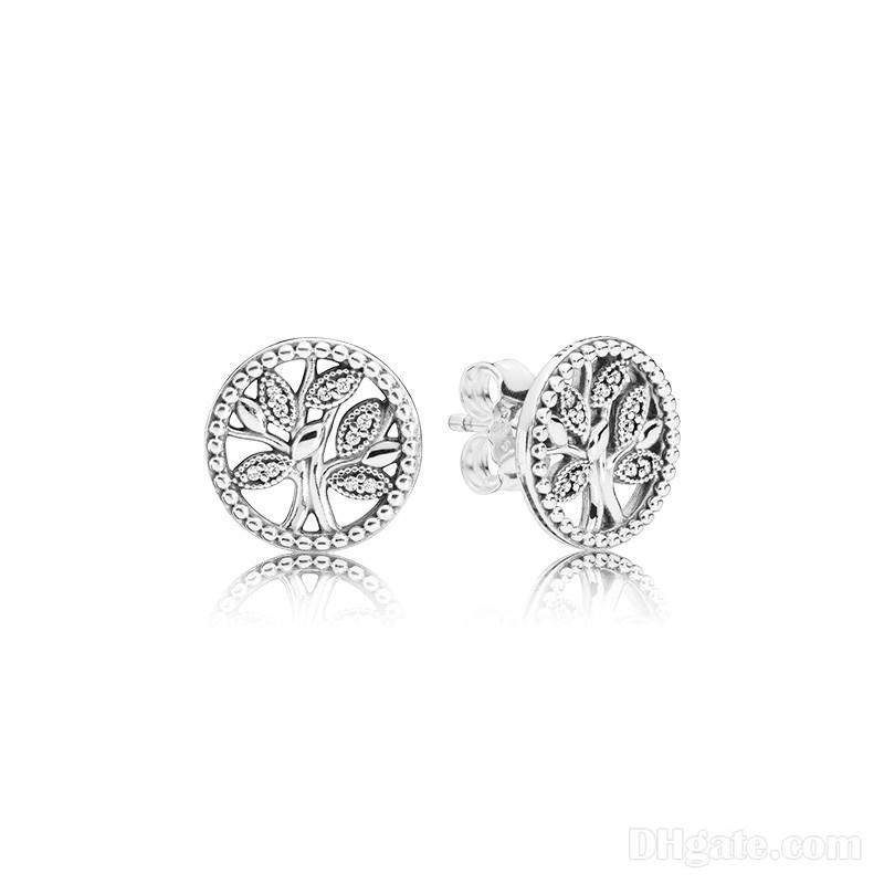 

Stud 2019 New arrival Trees of Life Stud Earrings Original Box for Pandora 925 Sterling Silver CZ Diamond Earring Women Girls Gift Jewelry, Golden;silver