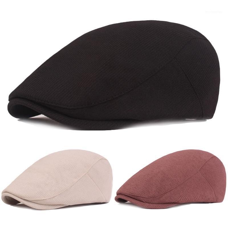 

Men Cotton Golf Beret Flat Stripe Hat Driving Caps Warm Outdoor Newsboy Hats HATCS04381, Black