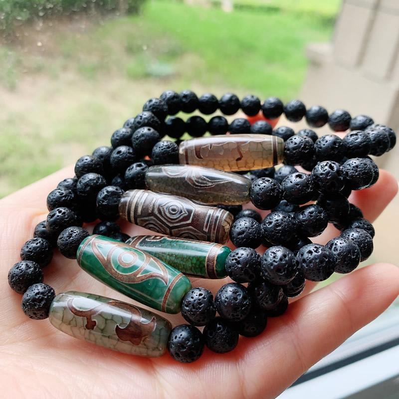

Natural Tibetan Dzi Agates Bracelet Buddha Ruyi Phoenix Dragon Eyes Agat Charm Black Lava Strand Bracelets Energy Reiki Healing
