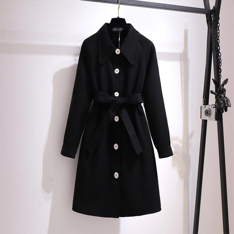 

Plus Size Woolen Women's Jacket Overcoat Solid Belt Long Sleeve Single Breasted Female Outwear 2020 Winter Sweet Korean Ladies, Black