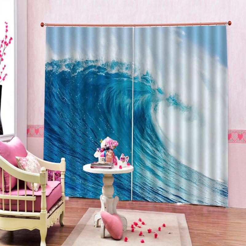 

Custom 3d curtain Beach wave Curtains for living room Bedroom Curtain High Quality Home Decoration Factory diret sale, As pic