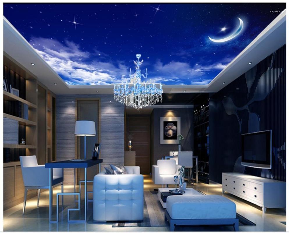 

3d photo wallpaper custom 3d ceiling murals wallpaper Fantasy Star Moon ceiling frescoes murals living room decoration1, As pic