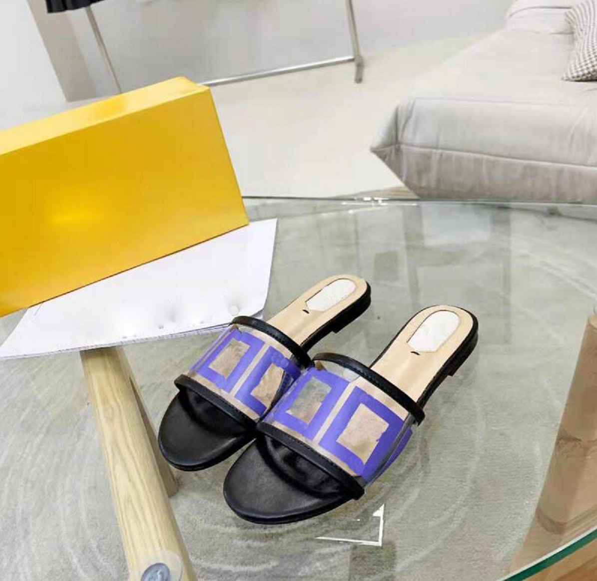 

Women Designer Women Sandals Slippers FF Letter Buckle Slides Fashion Leather Multicolor Flat Slide Summer Beach Slipper Size 35-42 With Box
