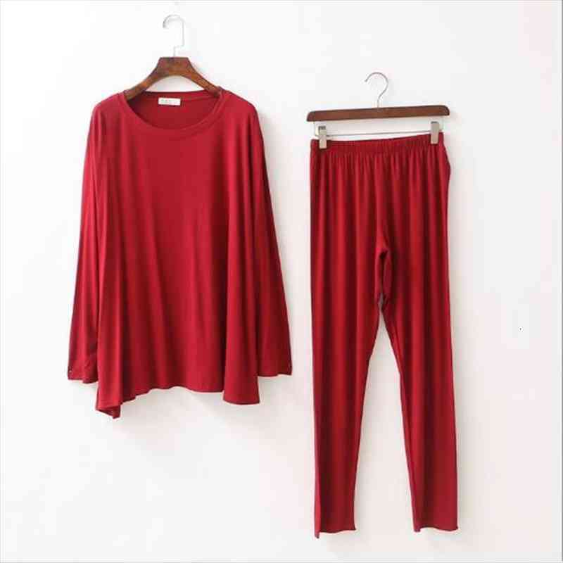 

Loose Modal Cotton Home Clothes Long Sleeve Autumn Winter Pajamas Women Large Size Ladies Sleepwear Pijama Set Lounge Pyjama, Black;red