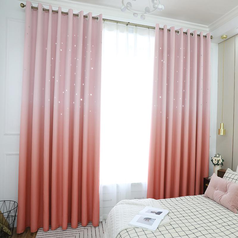 

Gradient Hollow Star Fabric Tulle Curtain Double Layer High Shading Curtains for Living Dining Room Curtains for Bedroom Window, Bue