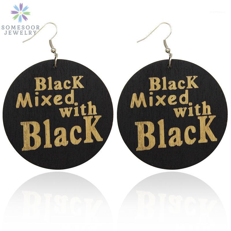 

SOMESOOR Engraved African Wooden Drop Earrings Black Mixed With Black Afro Power Sayings Vintage Wood Jewelry For Women Gifts1