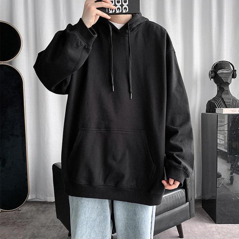 

Men's Hoodies & Sweatshirts M-5XL Plus Size Oversized Hoodie Plain Color Long Sleeve Streetwear Man Spring Autumn Pullover Clothing Male, Black