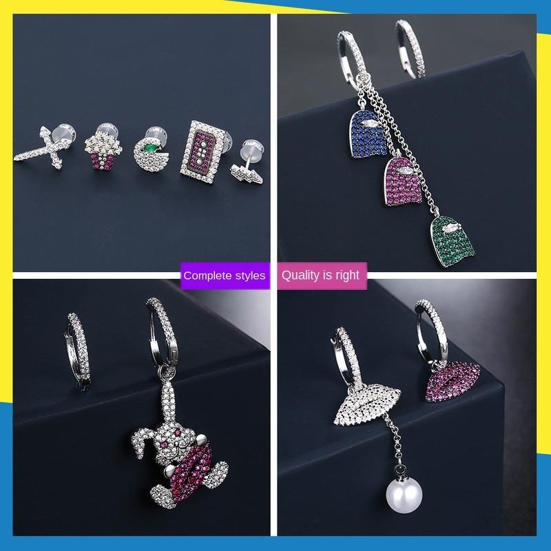 

2020 new cartoon character love diamond asymmetric earrings fashion personality ladies brand jewelry Exquisite Luxury Cute
