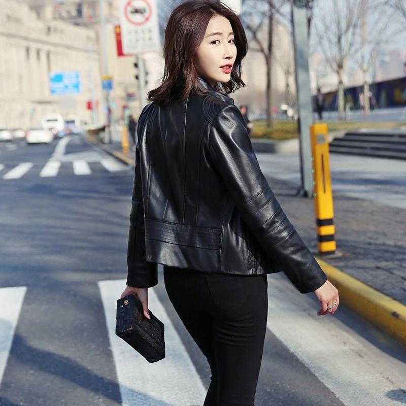 

100% Real Sheepskin Coat Spring Autumn Genuine Leather Jacket Bomber Jackets for Women Clothes 2020 MY3902, Black